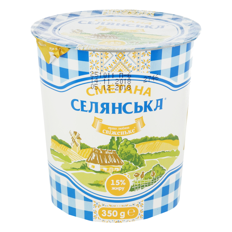 Сметана СЕЛЯНСЬКА 15%, 350г, стакан пластиковий